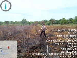 Cegah Karhutlah, Polsek Mukomuko Utara Gotong Royong Padamkan Api