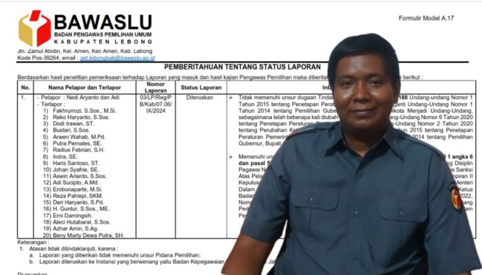 Memihak Pada Salah Satu Paslon Cakada 20 Orang ASN Lebong Dilaporkan Bawaslu ke BKN, Ini Daftar Namanya